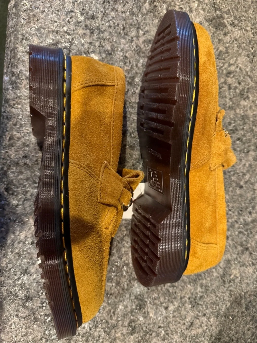 DR. MARTENS women’s Adrian Snaffle Tassel Mustard Suede Loafers - Picture 9 of 16